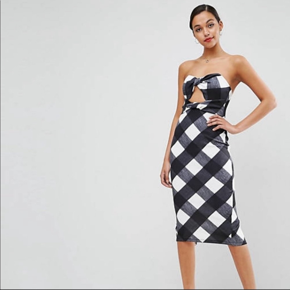 ASOS bandana dress sz 6 black & white ginghamwith cut out